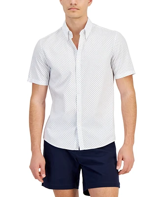 Michael Kors Men's Slim-Fit Stretch Textured Geo-Print Button-Down Shirt