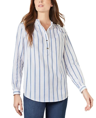 Jones New York Women's Striped Poplin Relaxed-Fit Shirt