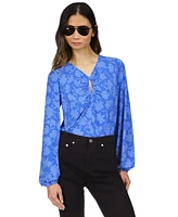 Michael Kors Petite Shadow-Fleur Print Long-Sleeve Top