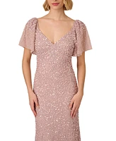 Adrianna Papell Women's Beaded Sequin Mesh Gown