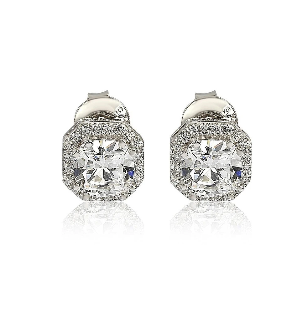 Suzy Levian New York Suzy Levian Sterling Silver Cubic Zirconia Art-Deco Halo Cushion Stud Earrings