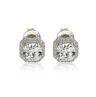 Suzy Levian New York Suzy Levian Sterling Silver Cubic Zirconia Art-Deco Halo Cushion Stud Earrings