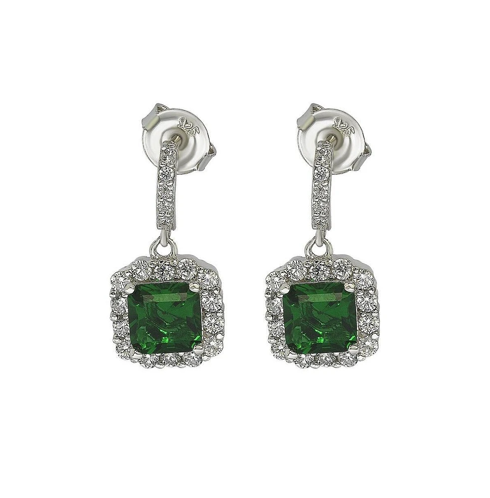 Suzy Levian New York Suzy Levian Sterling Silver Cubic Zirconia Halo Asscher-cut Dangle Earrings