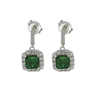 Suzy Levian Sterling Silver Cubic Zirconia Halo Asscher-cut Dangle Earrings