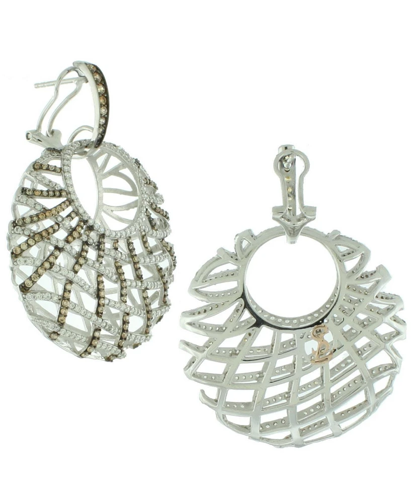 Suzy Levian Sterling Silver Cubic Zirconia Oversized Weaving Dangle Drop Earrings