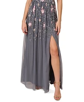 Adrianna Papell Women's Floral Embellished V-Neck Gown