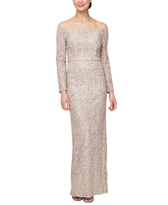 Alex Evenings Women's Sequined-Lace Off-The-Shoulder Gown