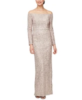 Alex Evenings Women's Sequined-Lace Off-The-Shoulder Gown