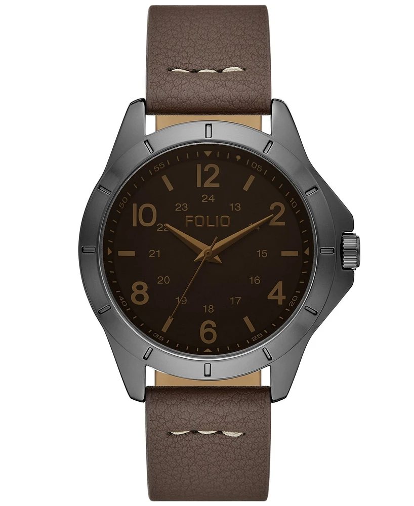 Folio Men's Three Hand Brown Polyurethane Watch 42mm