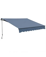 Aoodor 12'x 8' x 5' Retractable Window Awning Sunshade Shelter, Polyester Fabric, with Brackets and Three Wall for Yard, Patio, Door, Balc