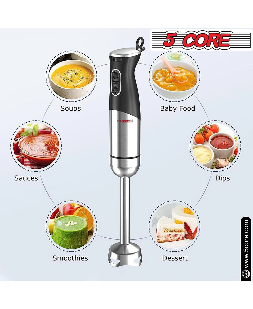 5 Core Hand Blender • 500W Immersion Blender • Electric Hand Mixer w 2 Mixing Speed 304 Steel Blades Hb 1516 New