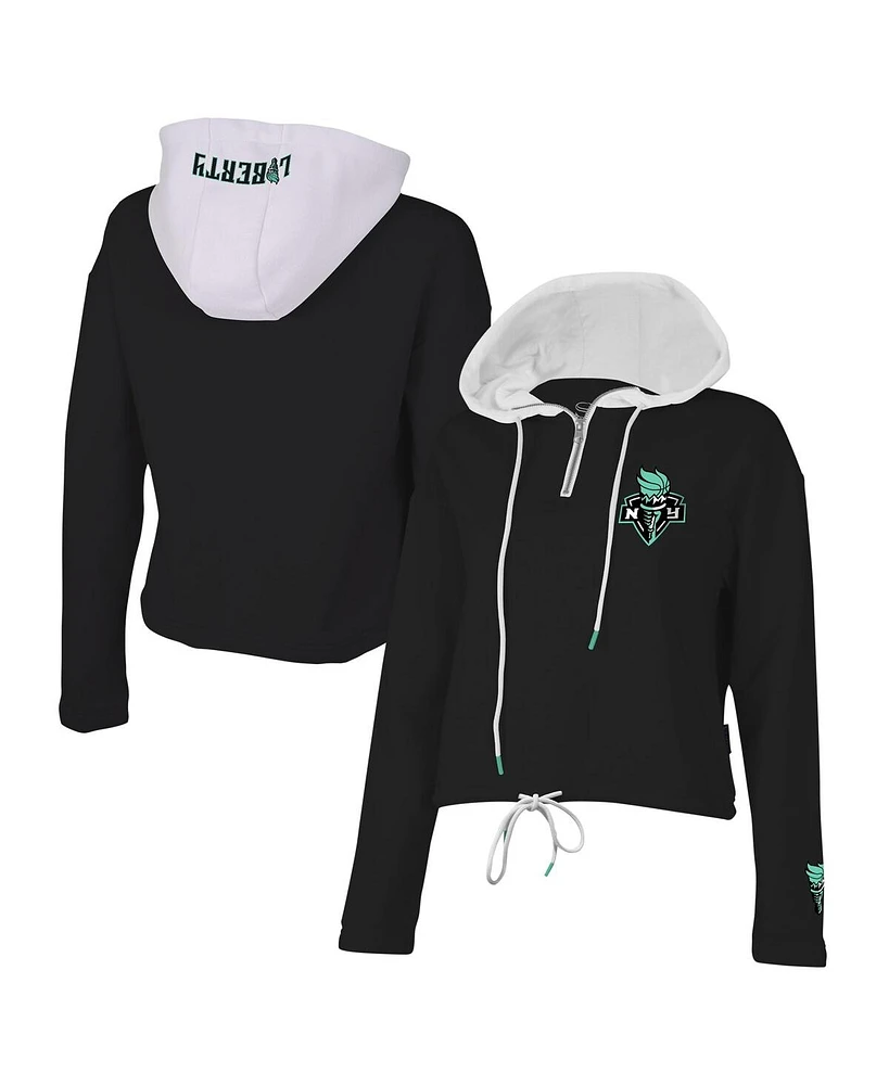 Women's Stadium Essentials Black New York Liberty Game Plan Quarter-Zip Hoodie