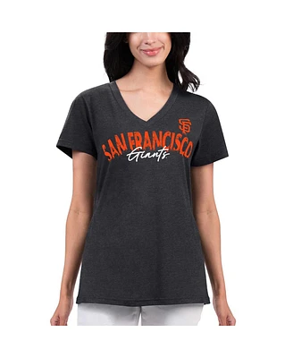 Women's G-iii 4Her by Carl Banks Black Distressed San Francisco Giants Key Move V-Neck T-shirt