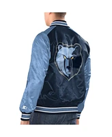 Men's Starter Navy, Light Blue Memphis Grizzlies Renegade Satin Full-Snap Varsity Jacket