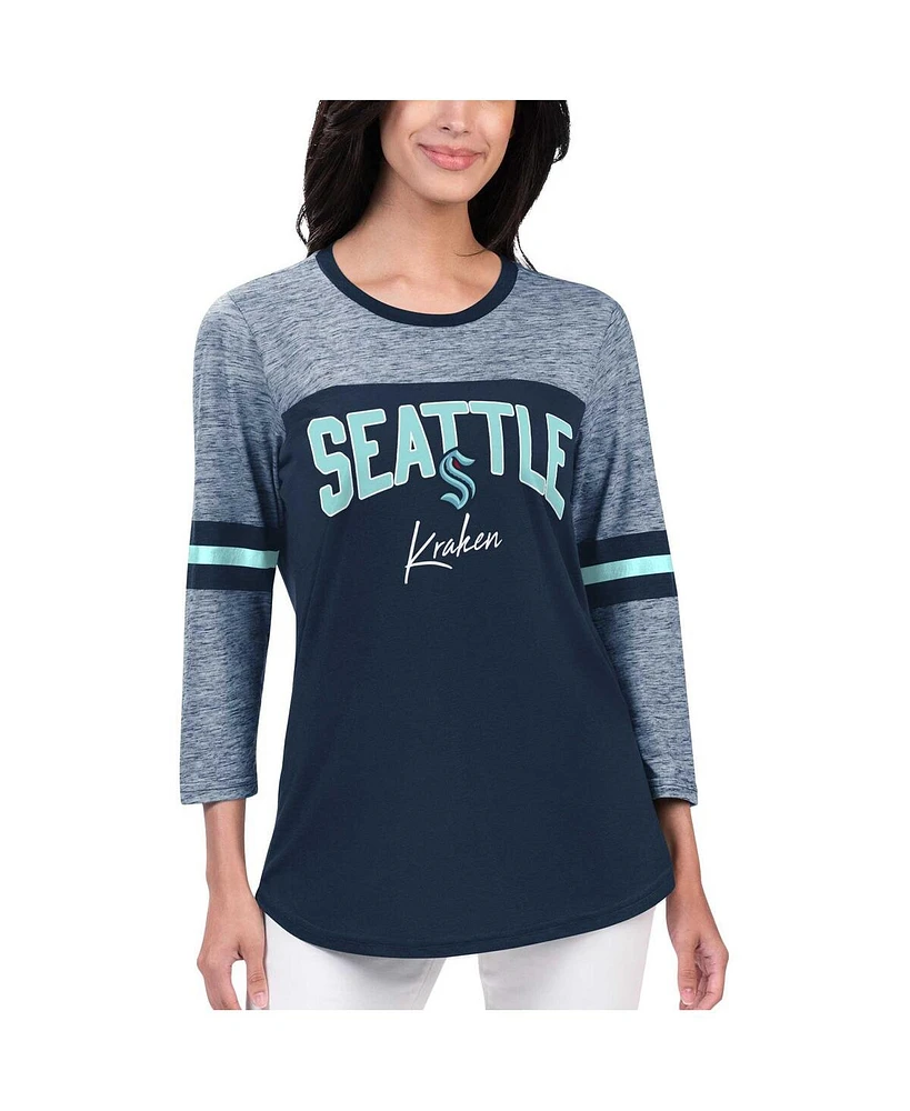 Women's G-iii 4Her by Carl Banks Deep Sea Blue Seattle Kraken Play The Game 3/4-Sleeve T-shirt