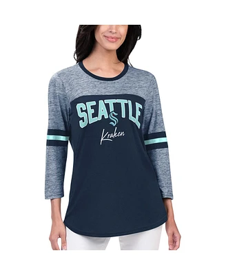 Women's G-iii 4Her by Carl Banks Deep Sea Blue Seattle Kraken Play The Game 3/4-Sleeve T-shirt