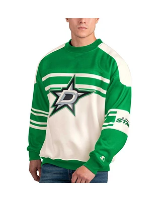 Men's Starter White Dallas Stars Defense Fleece Crewneck Pullover Sweatshirt