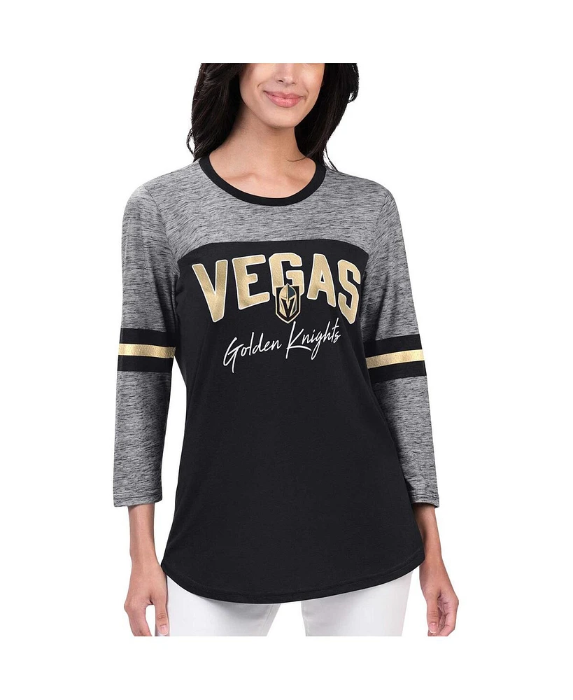 Women's G-iii 4Her by Carl Banks Black Vegas Golden Knights Play The Game 3/4-Sleeve T-shirt