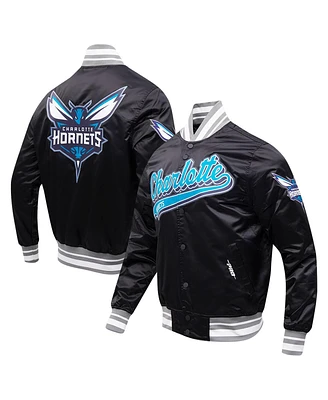 Men's Pro Standard Black Charlotte Hornets Script Tail Full-Snap Satin Varsity Jacket