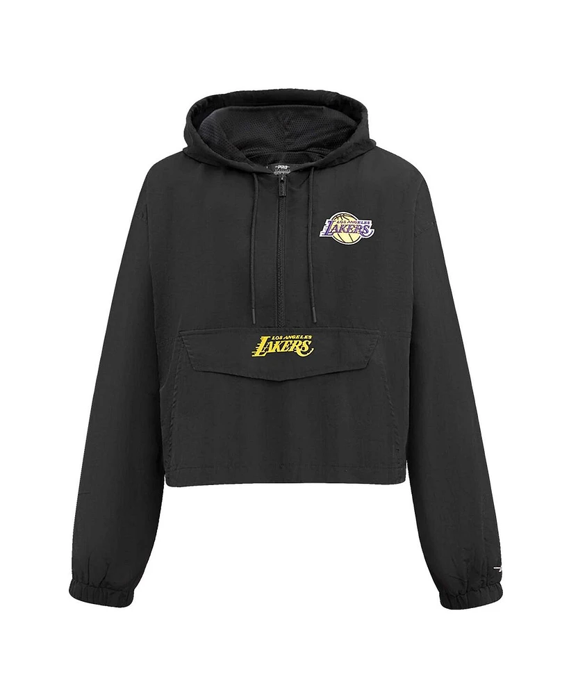 Women's Pro Standard Black Los Angeles Lakers Classic Wind Woven Cropped Half-Zip Jacket