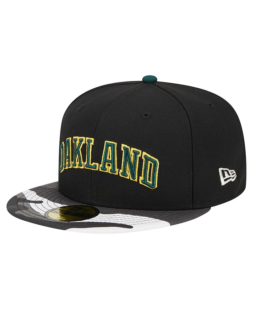 Men's New Era Black Oakland Athletics Metallic Camo 59FIFTY Fitted Hat