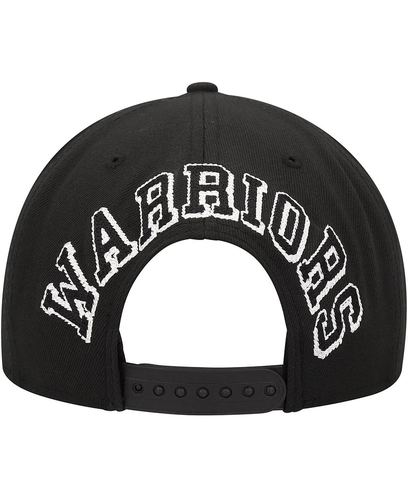 Men's New Era Black Golden State Warriors Chainstitch 9FIFTY Snapback Hat