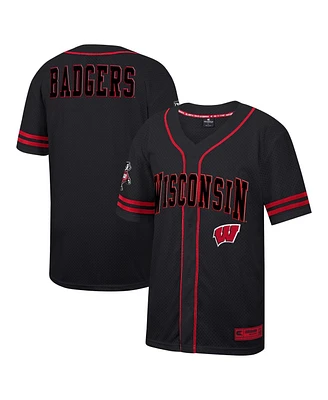 Men's Colosseum Black Wisconsin Badgers Free Spirited Mesh Button-Up Baseball Jersey