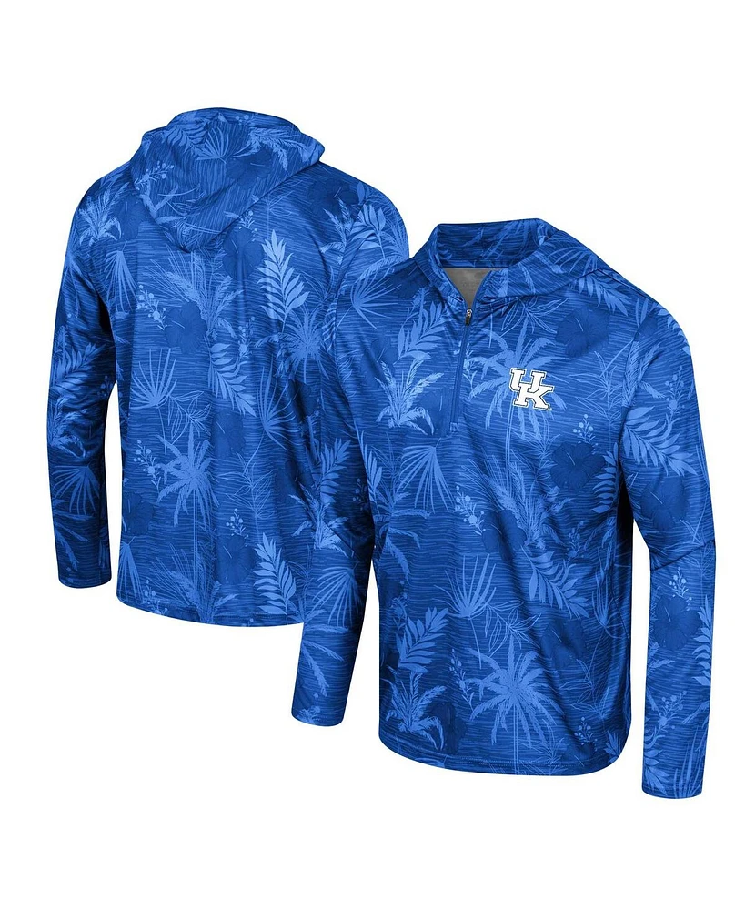 Men's Colosseum Royal Kentucky Wildcats Palms Printed Lightweight Quarter-Zip Hooded Top