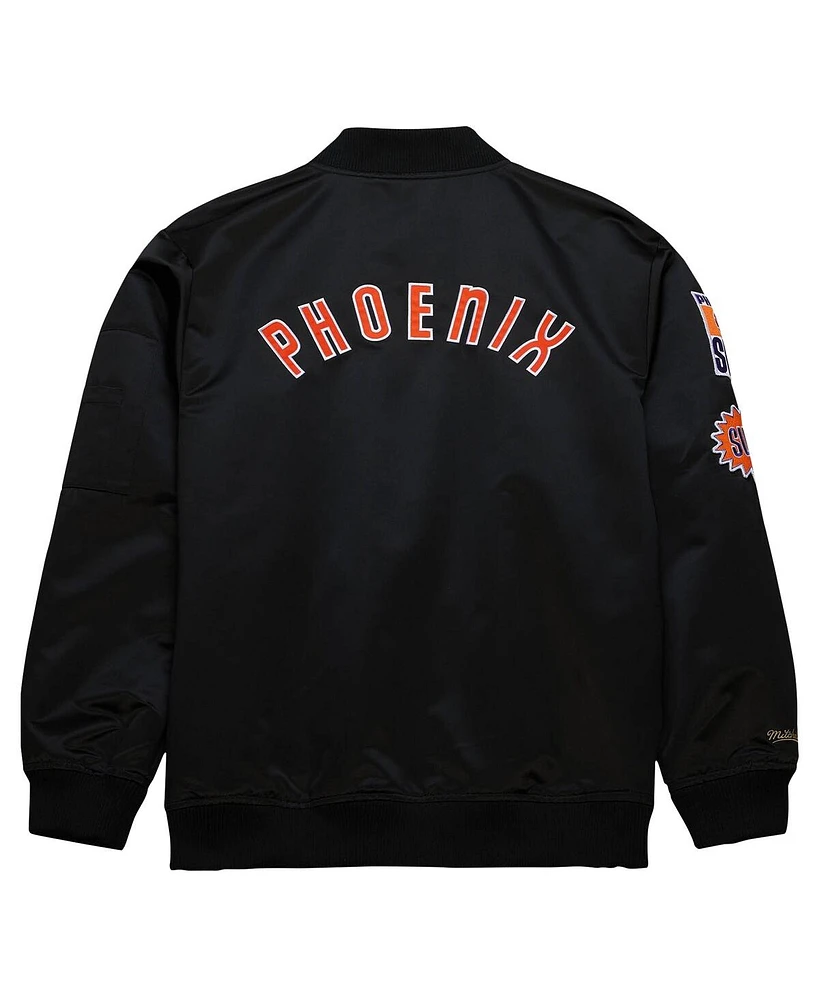 Men's Mitchell & Ness Black Distressed Phoenix Suns Hardwood Classics Vintage-Like Logo Full-Zip Bomber Jacket