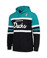 Men's Mitchell & Ness Black, Teal Anaheim Ducks Head Coach Pullover Hoodie