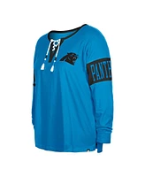 Women's New Era Blue Carolina Panthers Plus Lace-Up Notch Neck Long Sleeve T-shirt