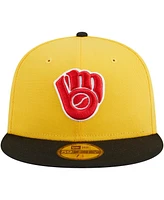Men's New Era Yellow, Black Milwaukee Brewers Grilled 59FIFTY Fitted Hat