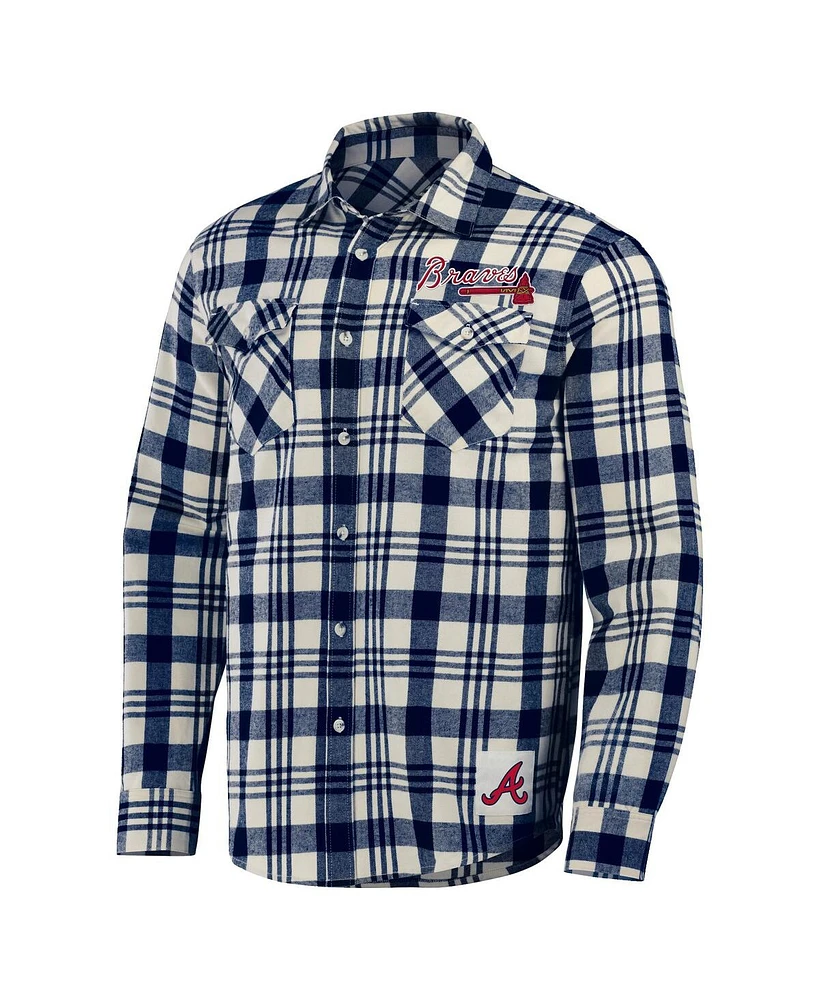 Men's Darius Rucker Collection By Fanatics Navy Atlanta Braves Plaid Flannel Button-Up Shirt