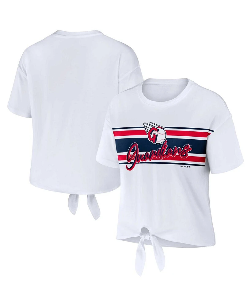 Women's Wear by Erin Andrews White Cleveland Guardians Front Tie T-shirt