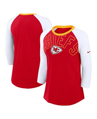 Women's Nike Red, White Kansas City Chiefs Knockout Arch Raglan Tri-Blend 3/4-Sleeve T-shirt