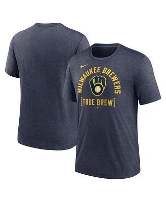 Men's Nike Heather Navy Milwaukee Brewers Swing Big Tri-Blend T-shirt