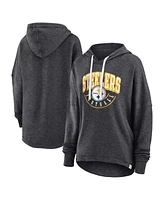 Women's Fanatics Charcoal Distressed Pittsburgh Steelers Lightewight Modest Crop Lounge Helmet Arch Pullover Hoodie