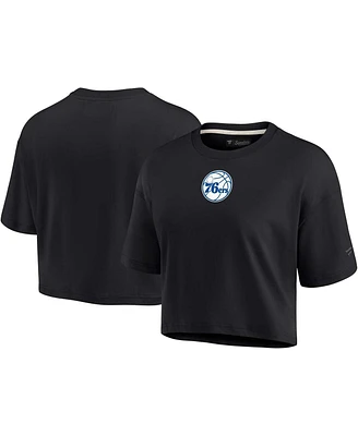 Women's Fanatics Signature Black Philadelphia 76ers Super Soft Boxy Cropped T-shirt