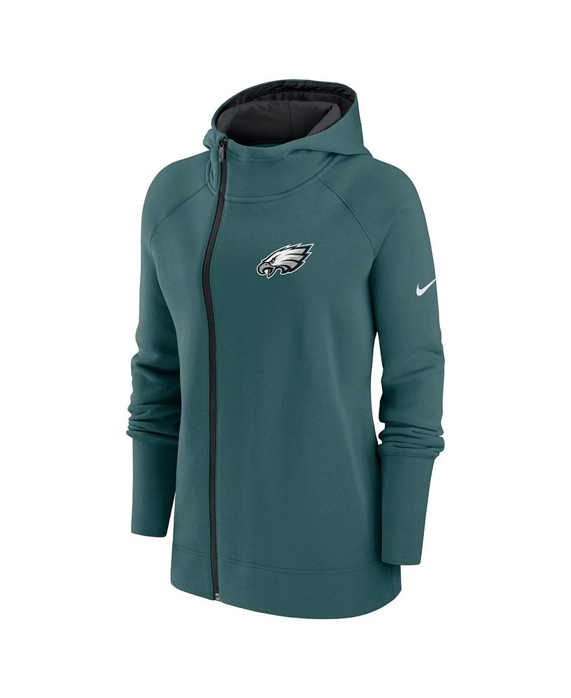 Women's Nike Midnight Green Philadelphia Eagles Asymmetrical Raglan Full-Zip Hoodie