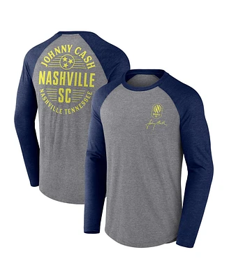 Men's Fanatics Heather Gray Nashville Sc x Johnny Cash Lines Tri-Blend Raglan Long Sleeve T-shirt