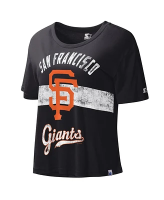 Women's Starter Black Distressed San Francisco Giants Record Setter Crop Top