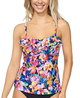 Island Escape Women's Tahiti Floral-Print Ruffled Tankini Top, Created for Macy's