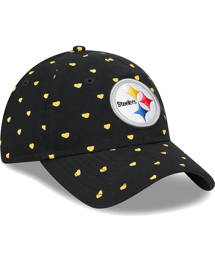 Girls Youth New Era Black Pittsburgh Steelers Hearts 9TWENTY Adjustable Hat