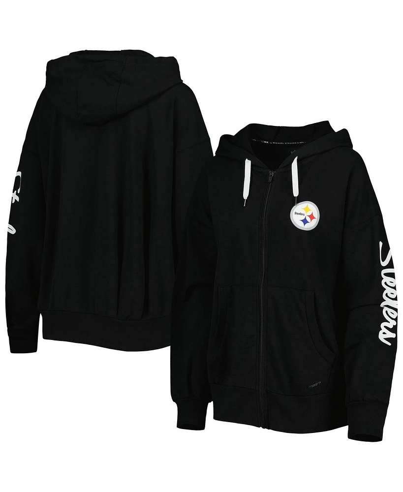 Women's Msx by Michael Strahan Black Pittsburgh Steelers Emerson Lightweight Full-Zip Hoodie