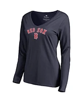 Women's Fanatics Navy Boston Red Sox Cooperstown Collection Wahconah Long Sleeve V-Neck T-shirt