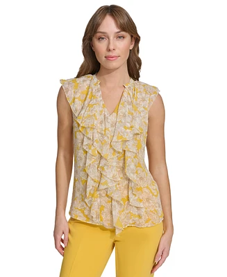 Tommy Hilfiger Women's Floral-Print Ruffled-Front Blouse