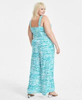 Bar Iii Trendy Plus Size Printed Sleeveless Square Neck Tank Printed Pull On Wide Leg Pants Created For Macys