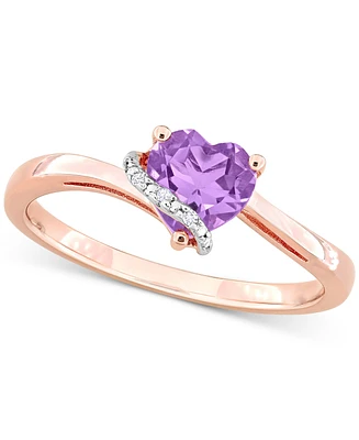 Amethyst (5/8 ct. t.w.) & Diamond Accent Heart Promise Ring 18k Rose Gold Flash-Plated Sterling Silver