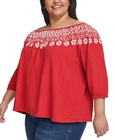 Tommy Hilfiger Plus Off-The-Shoulder Embroidered Top