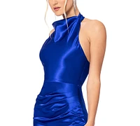 Blondie Nites Juniors' Halter-Neck Stretch-Satin Gown